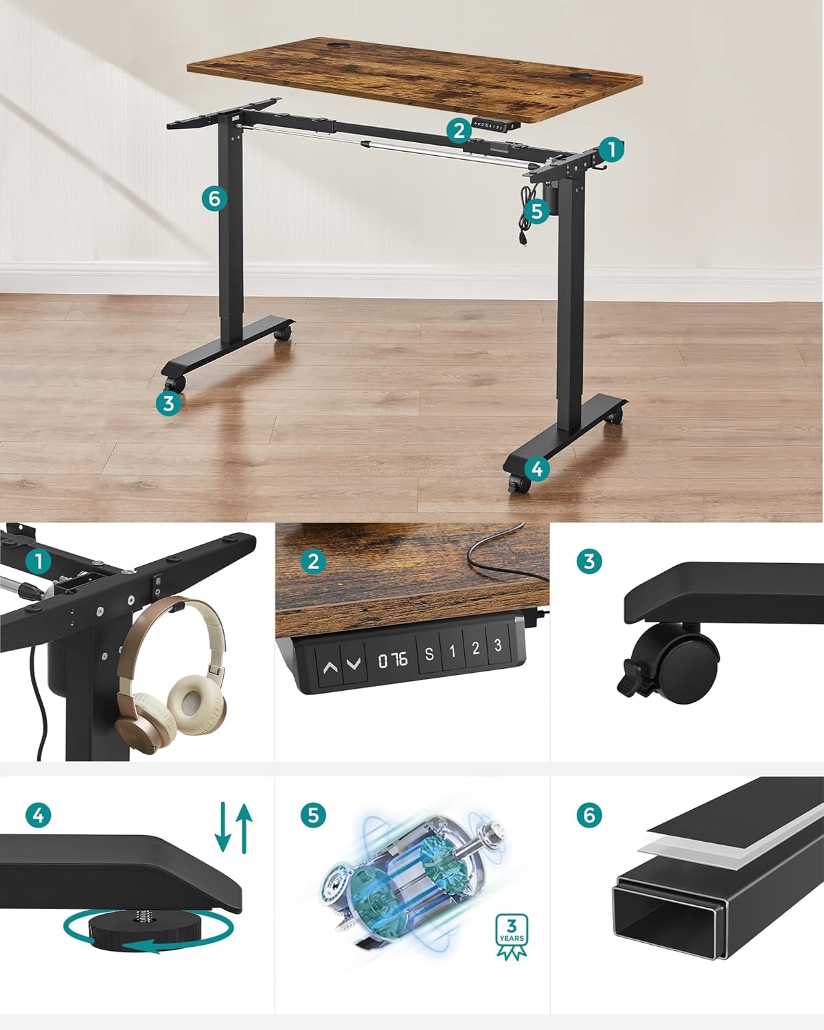 Electric desk - height adjustable - 60 x 120 cm