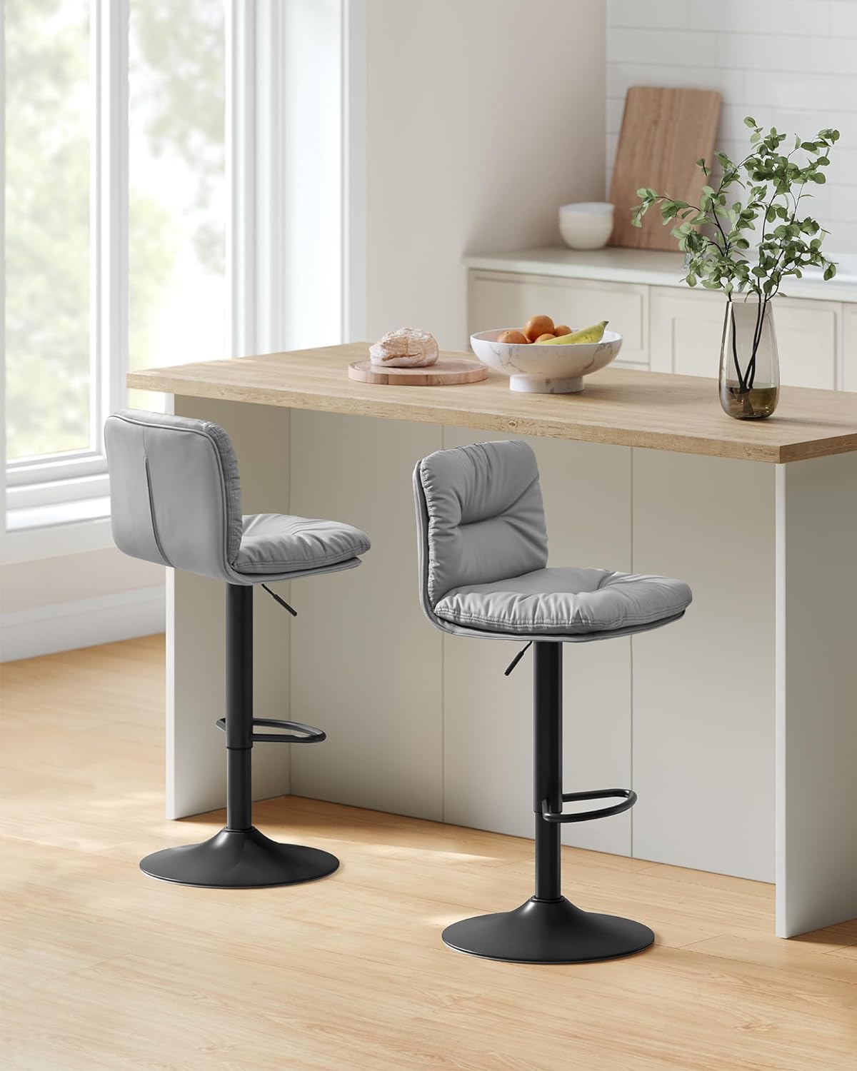 Bar stools - Set of 2 - Quilted seat - Rotable - Gray