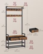 Coat rack - wardrobe - with shoe bench and seat - Metal frame - Brown