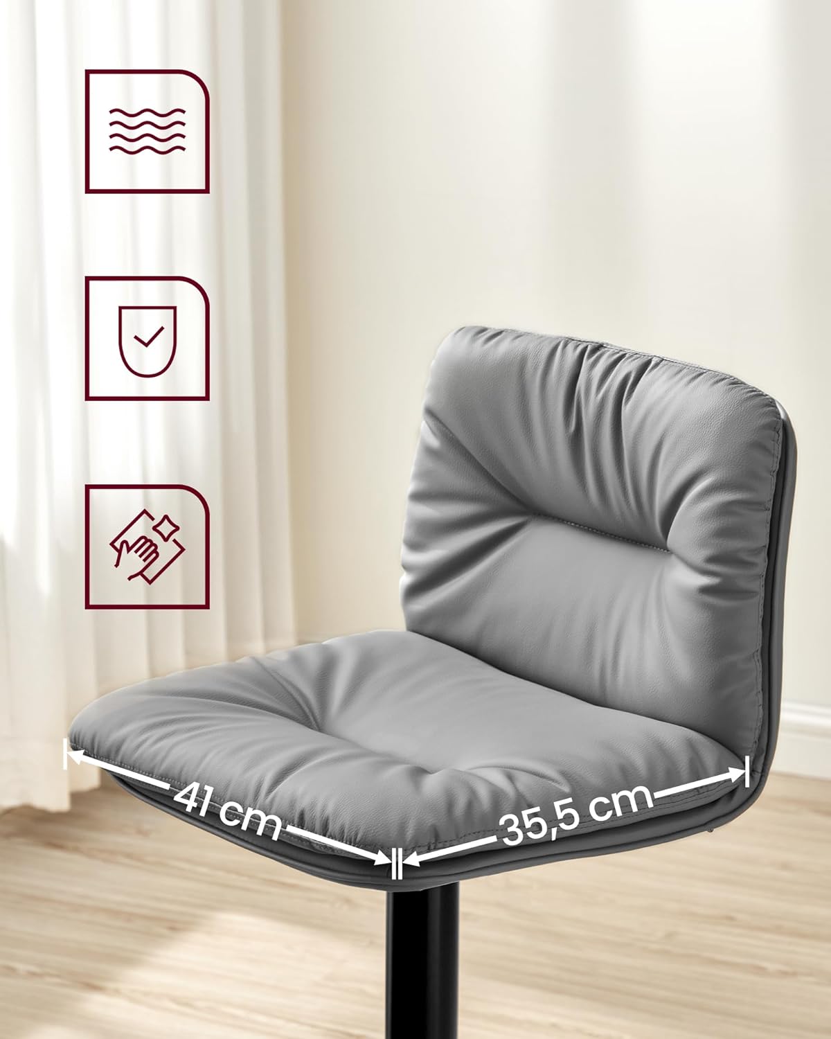 Bar stools - Set of 2 - Quilted seat - Rotable - Gray