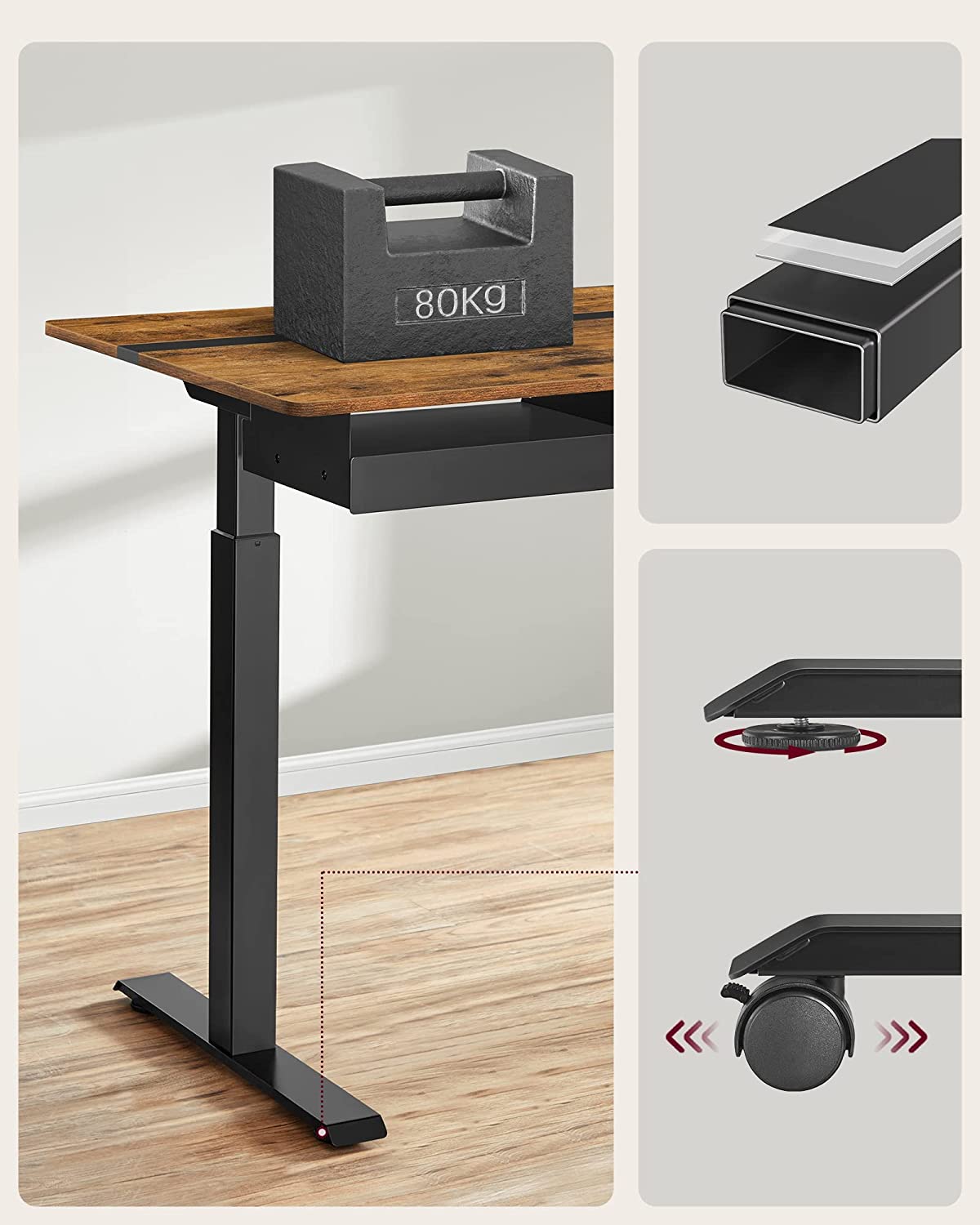 Electric desk - height adjustable - with socket