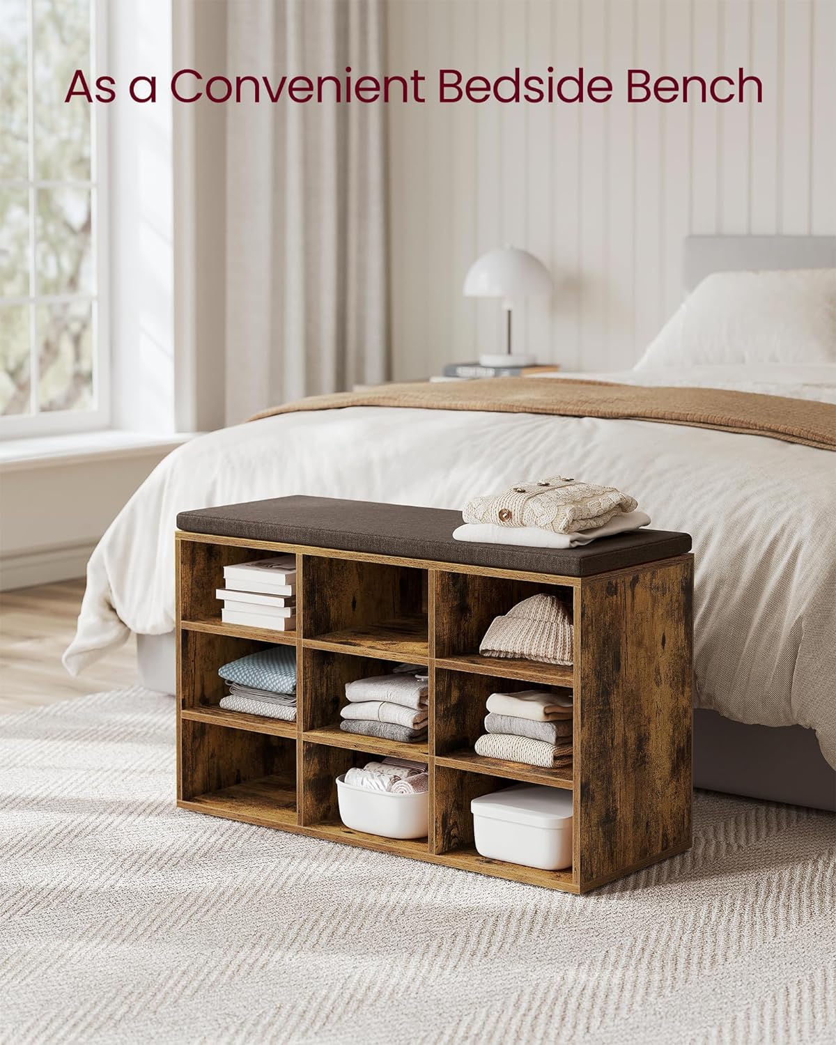 Shoe cabinet - Shoe bench - 9 compartments - With seat - from wood - Brown