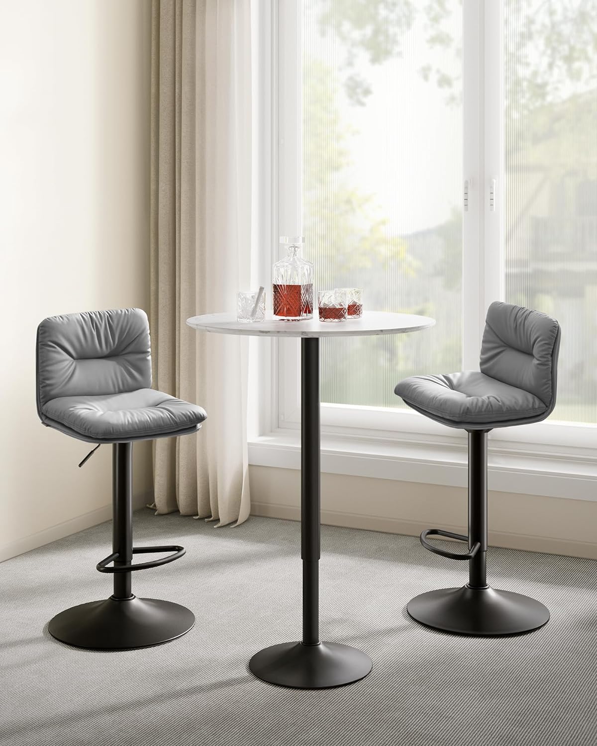 Bar stools - Set of 2 - Quilted seat - Rotable - Gray