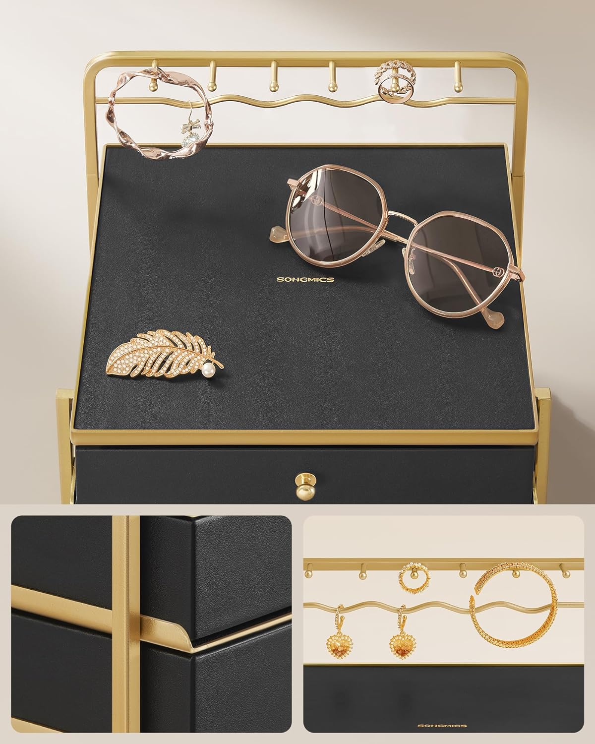 Jewelry box - Jewelry box - 3 layers with drawers - Black gold