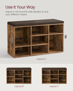 Shoe cabinet - Shoe bench - 9 compartments - With seat - from wood - Brown