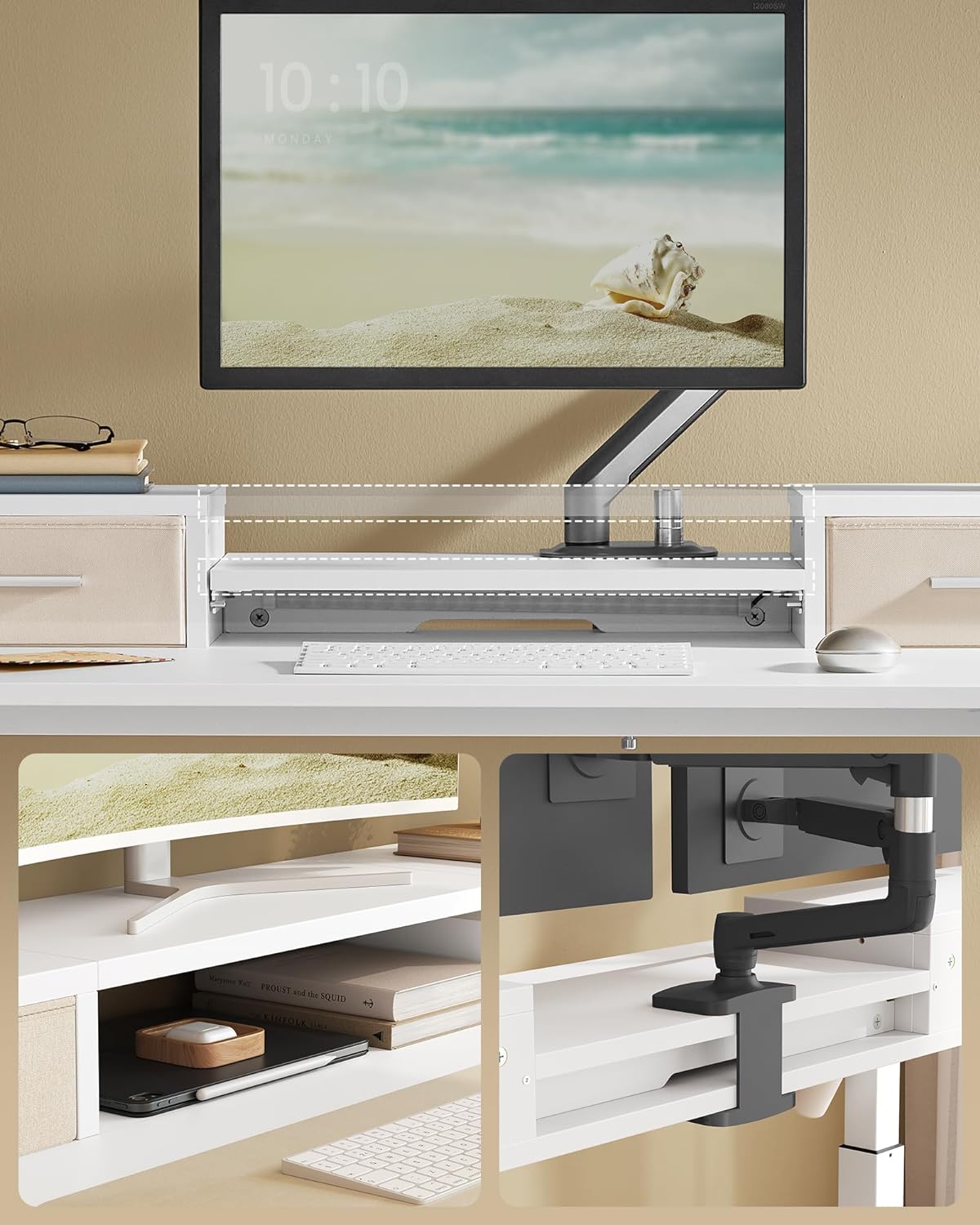 Electric desk - height adjustable - with socket and 2 drawers