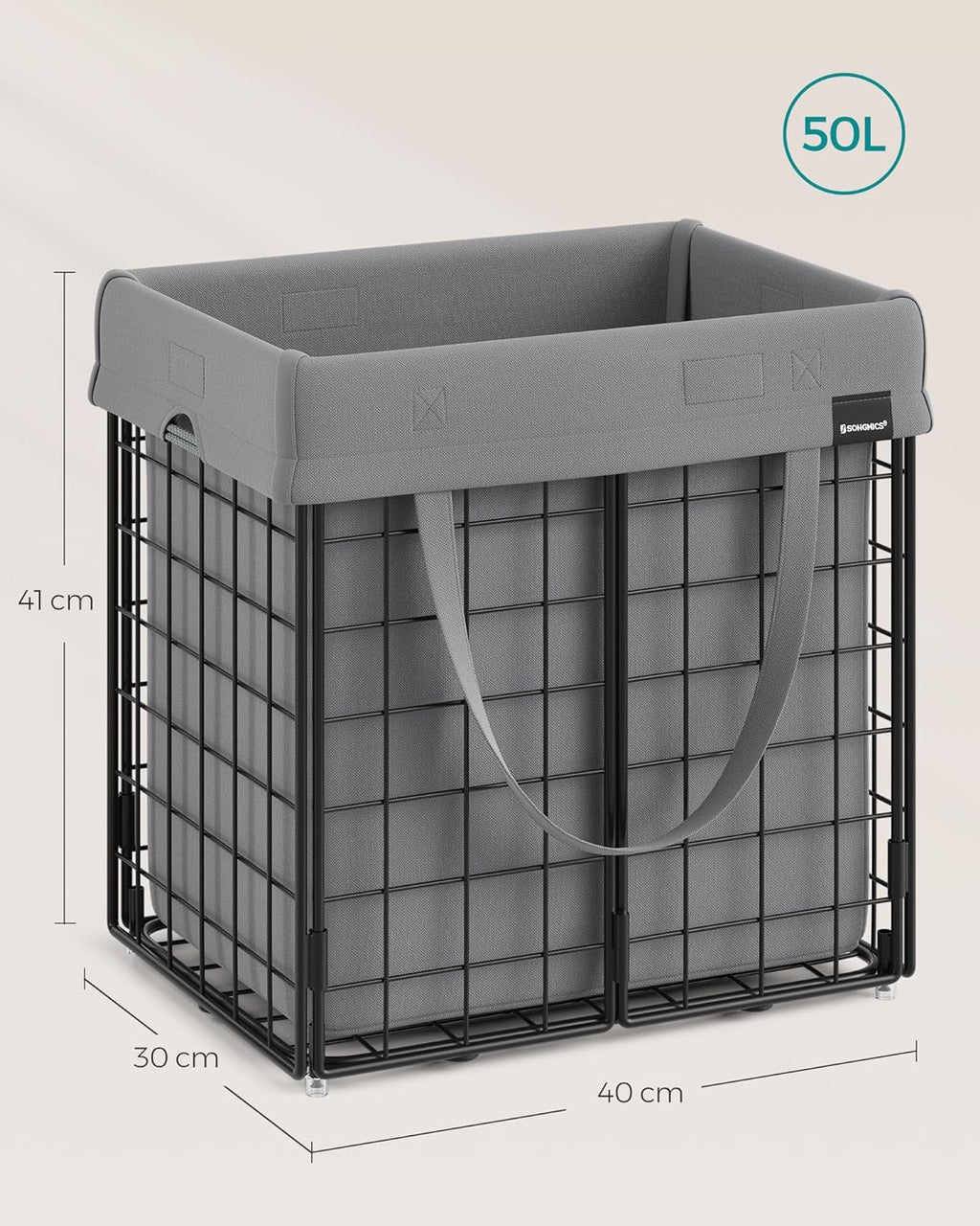 Laundry basket - With removable laundry bag - Metal frame - Gray