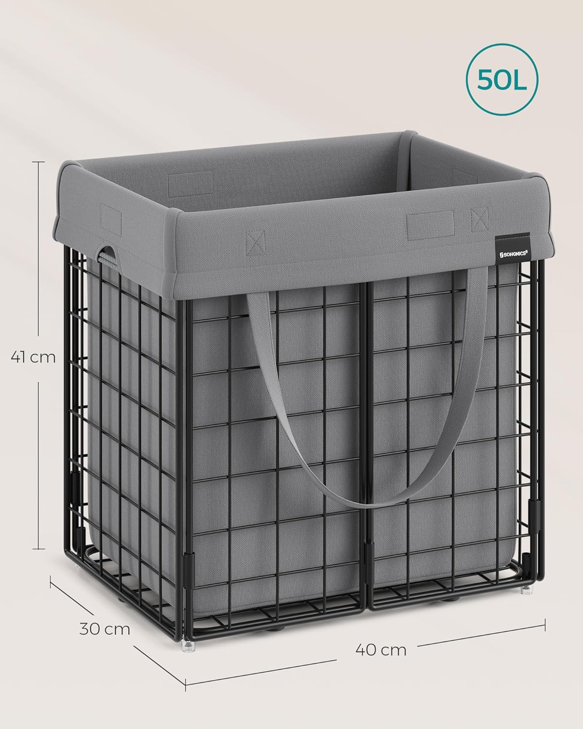 Laundry basket - With removable laundry bag - Metal frame - Gray