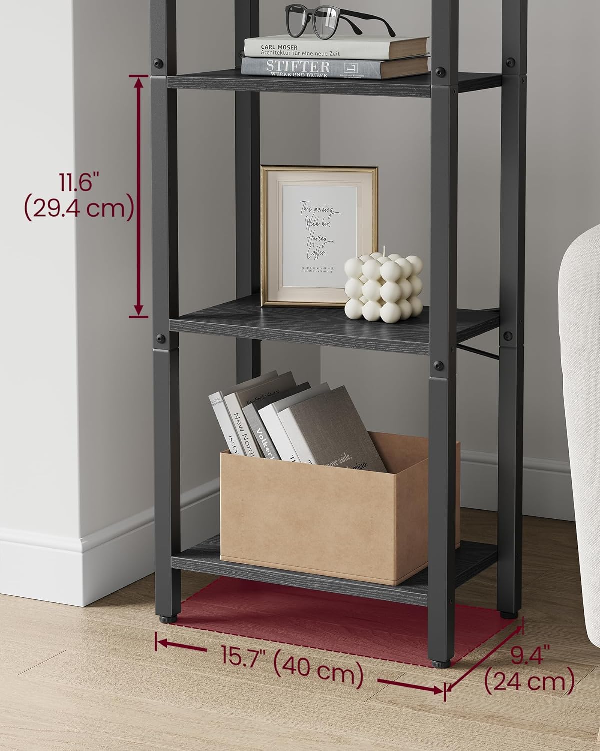 Bookcase - Living room cabinet - With 4 levels - Open shelves - Black