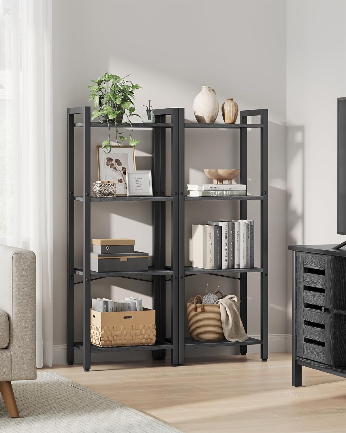 Bookcase - Living room cabinet - With 4 levels - Open shelves - Black