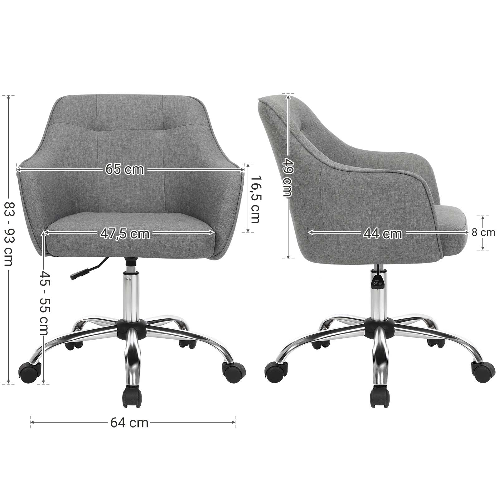 Office chair - Computer chair - In height adjustable - Gray