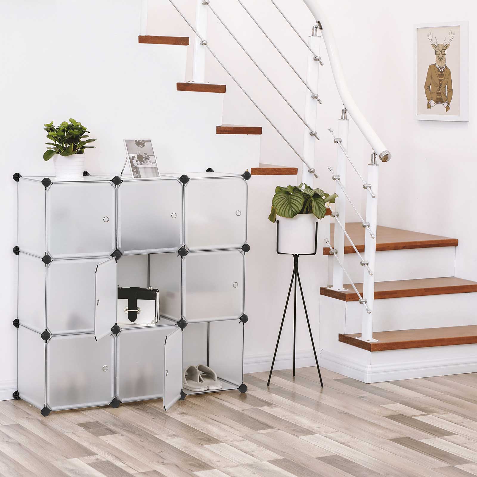 Racking system - 9 cubes - With doors - Wardrobe and shoe rack - White