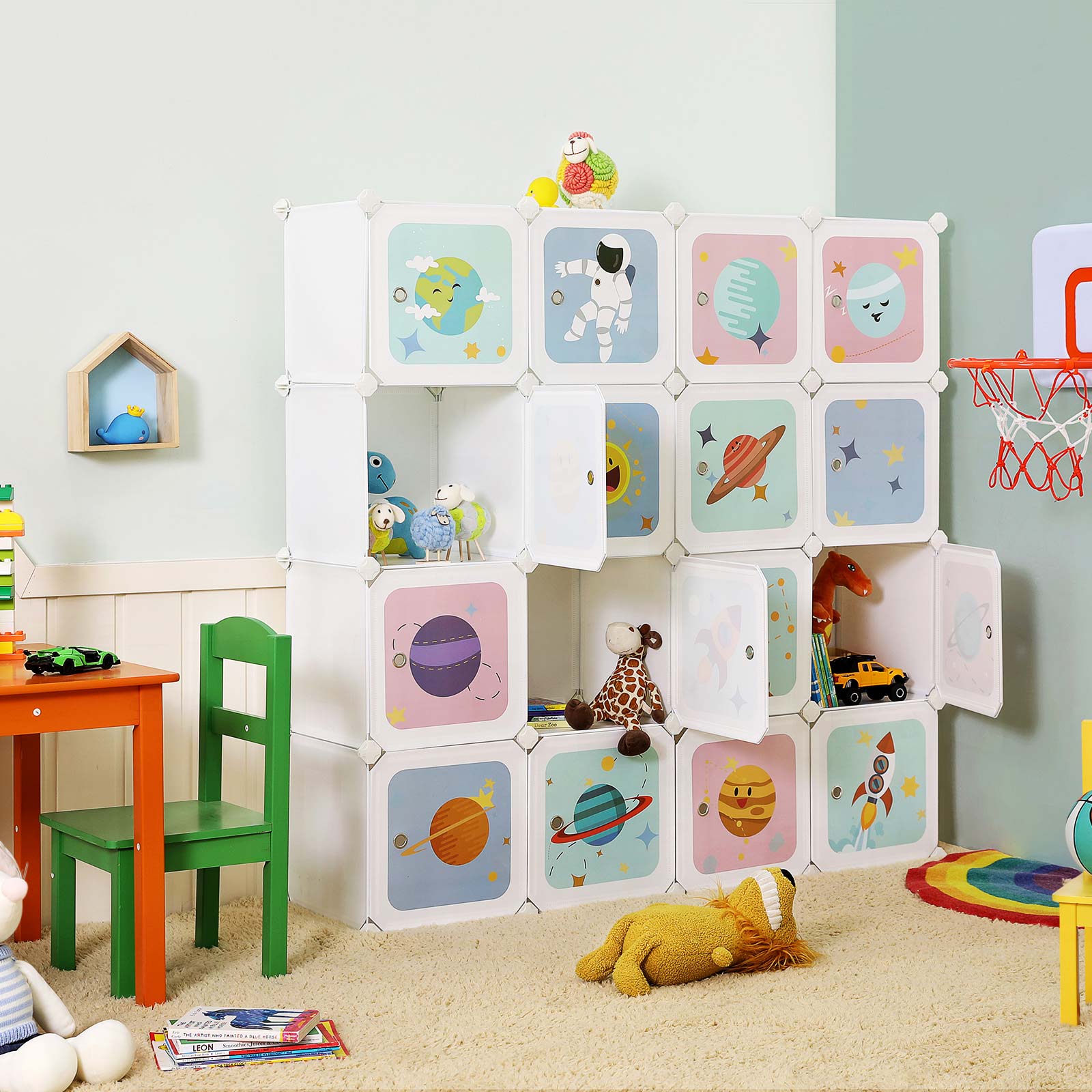 Storage cabinet - Children's cabinet with doors - Plastic shoe rack - White