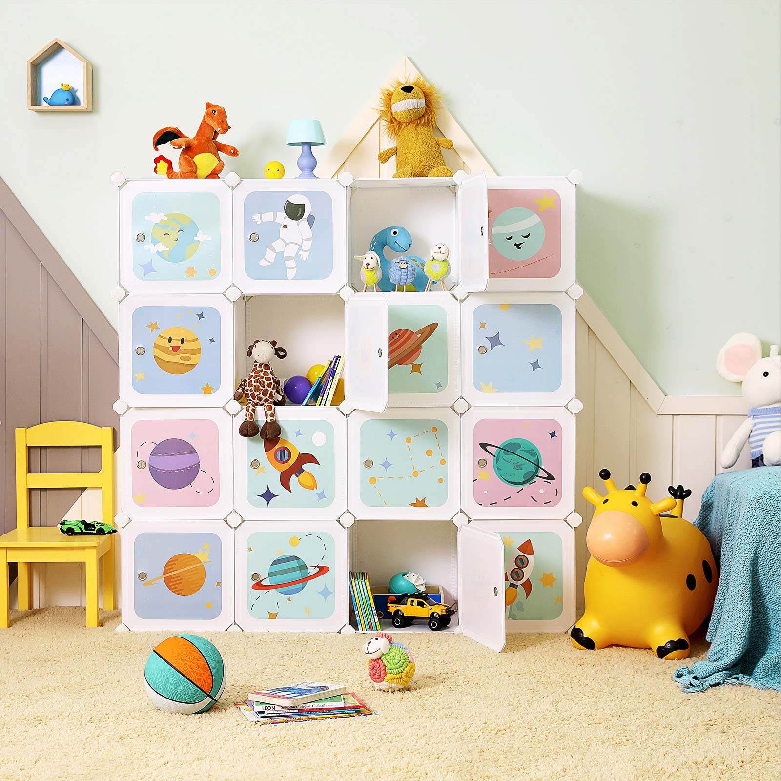 Storage cabinet - Children's cabinet with doors - Plastic shoe rack - White
