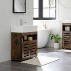 Washbasin furniture - Bathroom cabinet with 2 slat doors - Industrial Design - Brown