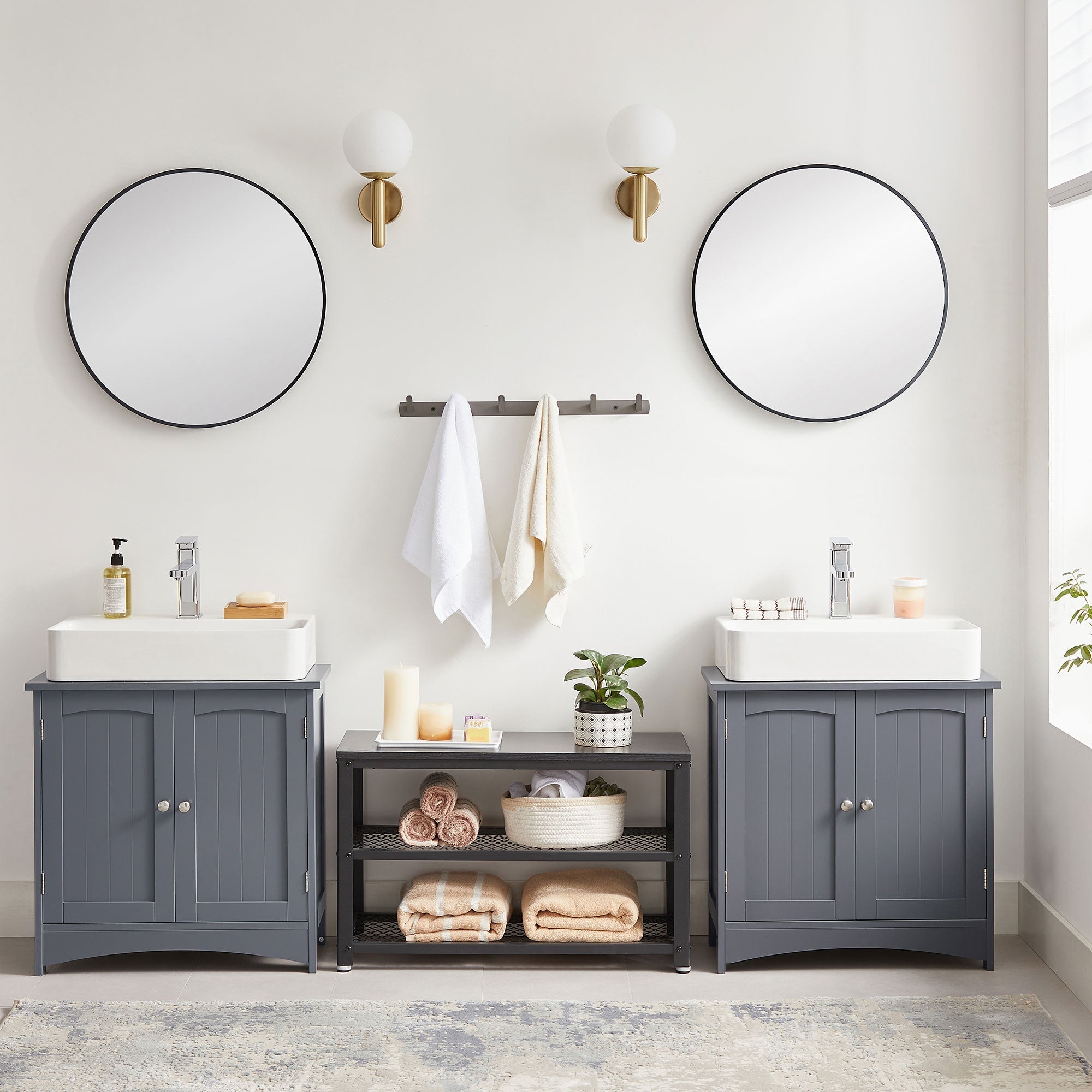 Washbasin cabinet - Bathroom furniture - With 2 doors - Country style - Gray