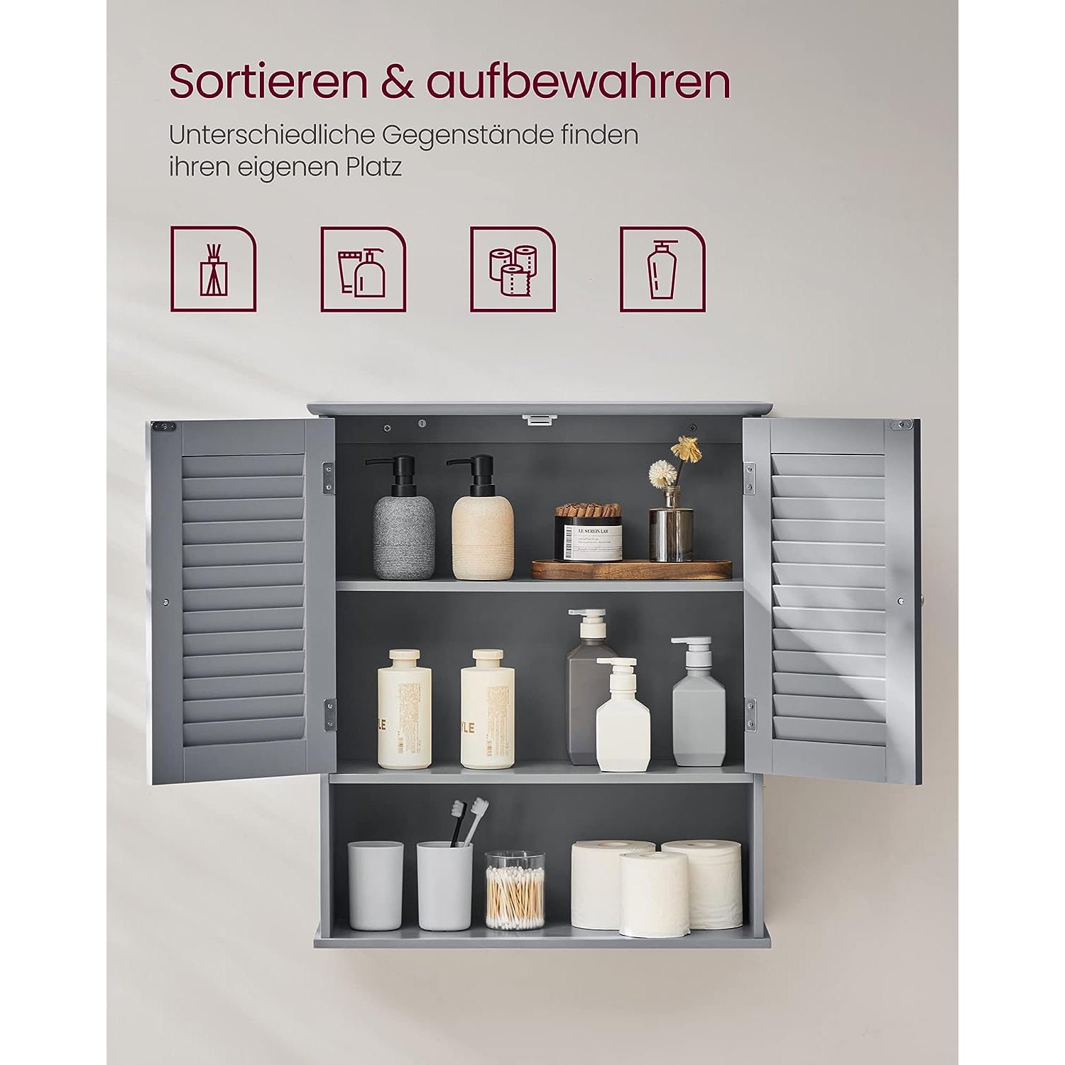 Bathroom furniture - with adjustable shelf and slat doors