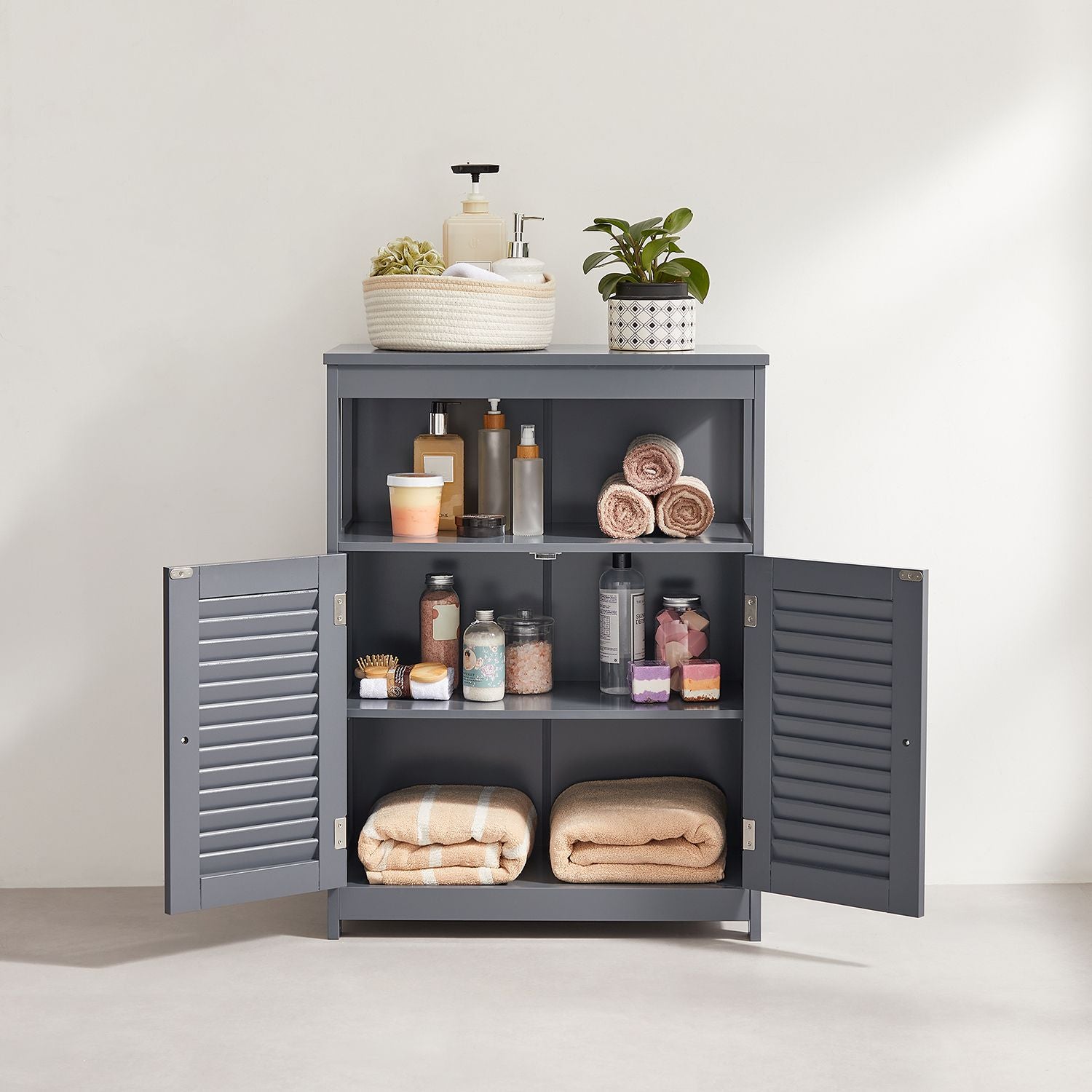 Bathroom cabinet - Kitchen cupboard with open compartment - Gray