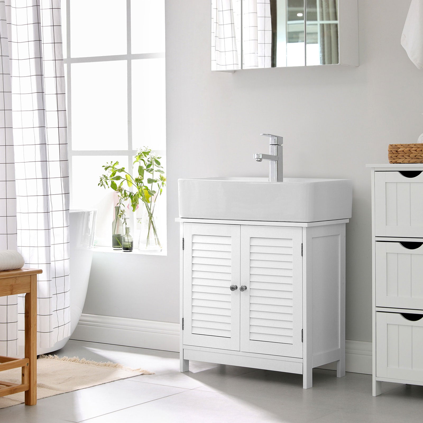 Washbasin undercase - Bathroom furniture - 60 x 30 x 60 cm - Scandinavian design - Matt white