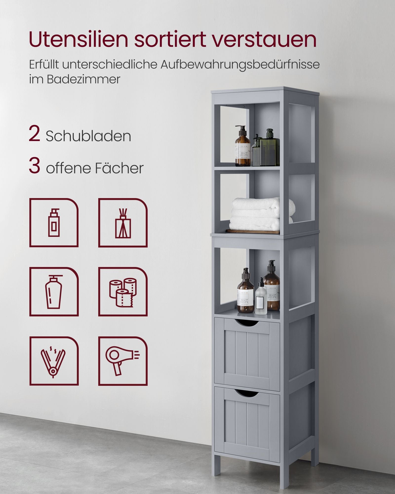 Bathroom cabinet - high - narrow standing - pigeon gray