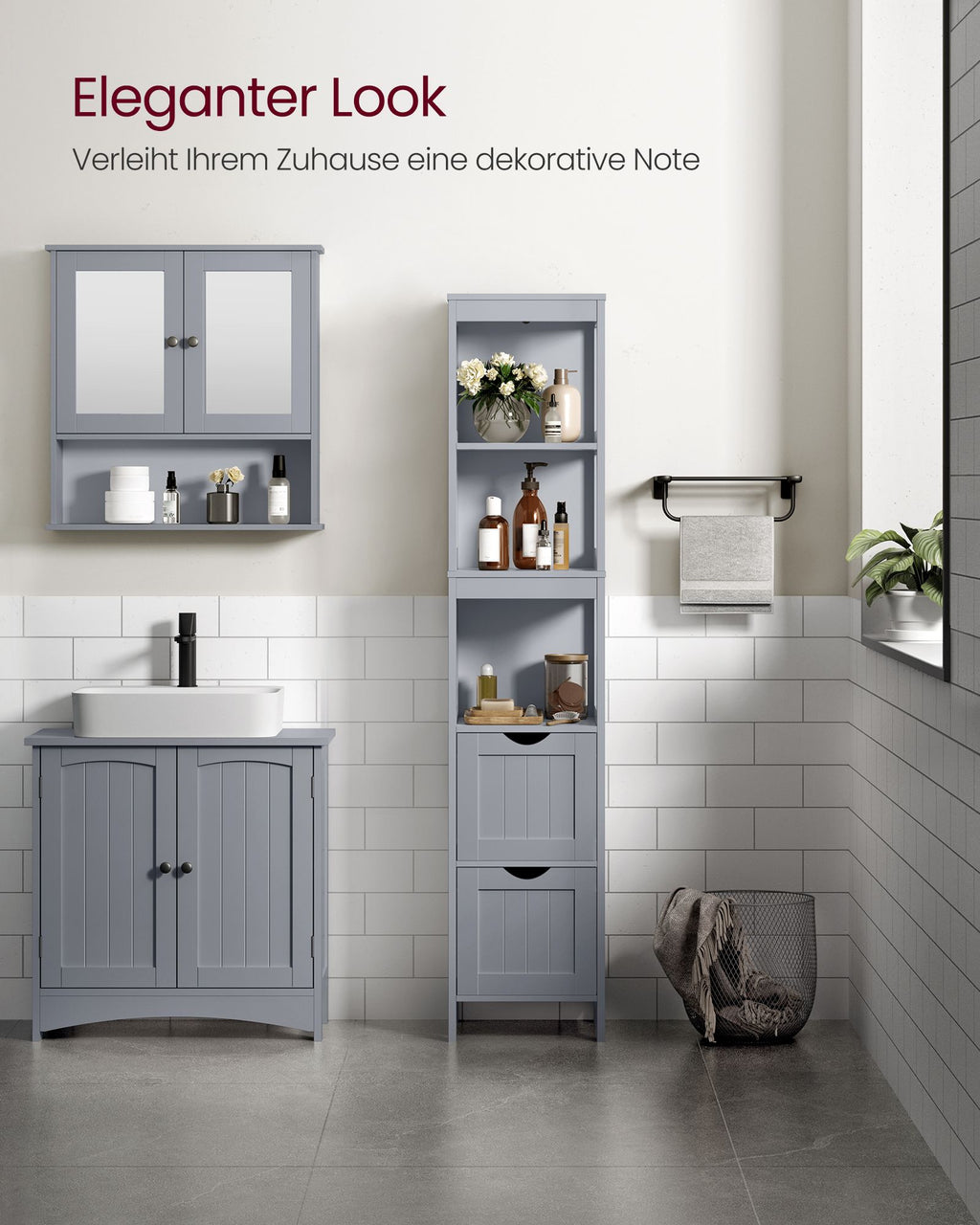 Bathroom cabinet - high - narrow standing - pigeon gray