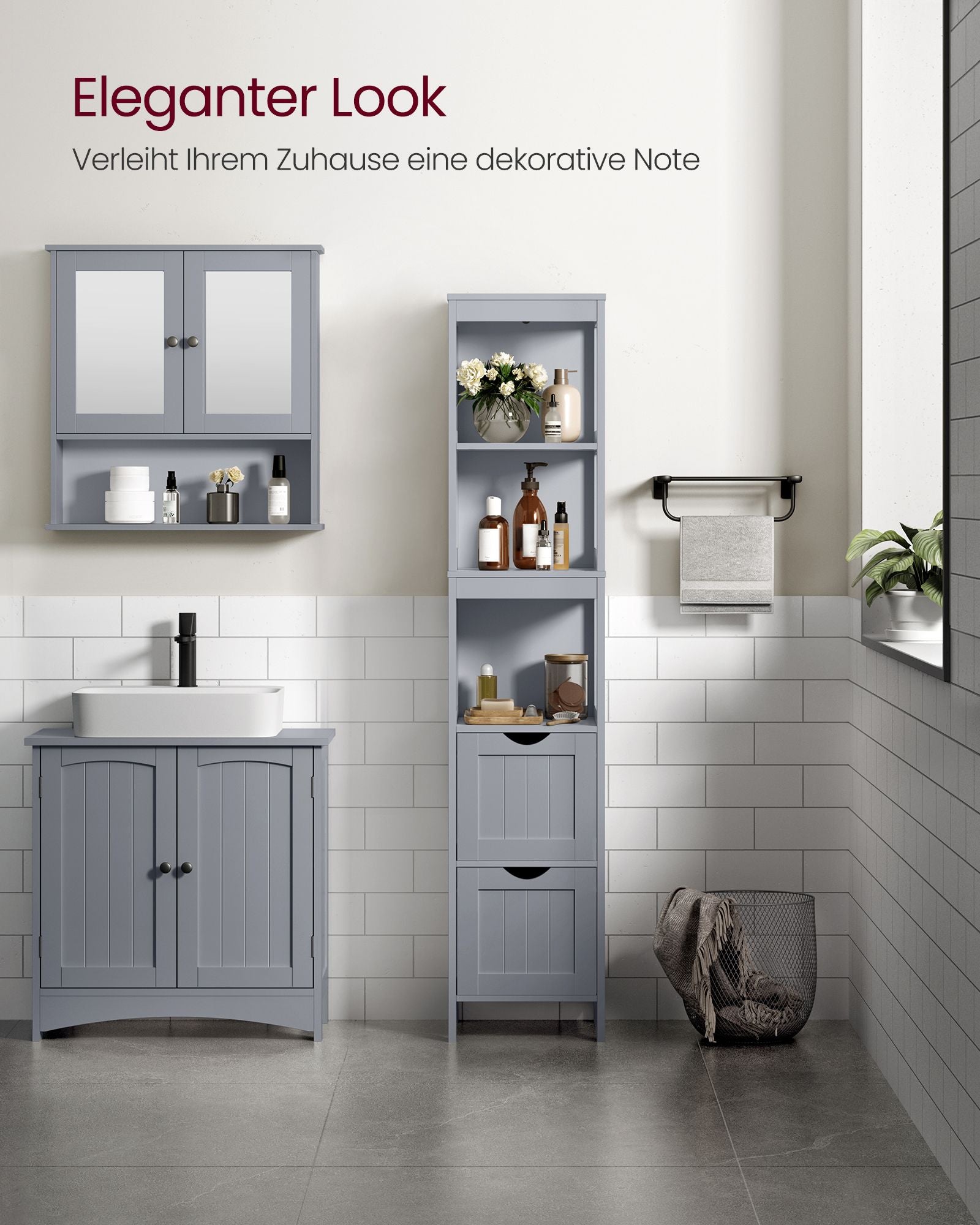 Bathroom cabinet - high - narrow standing - pigeon gray