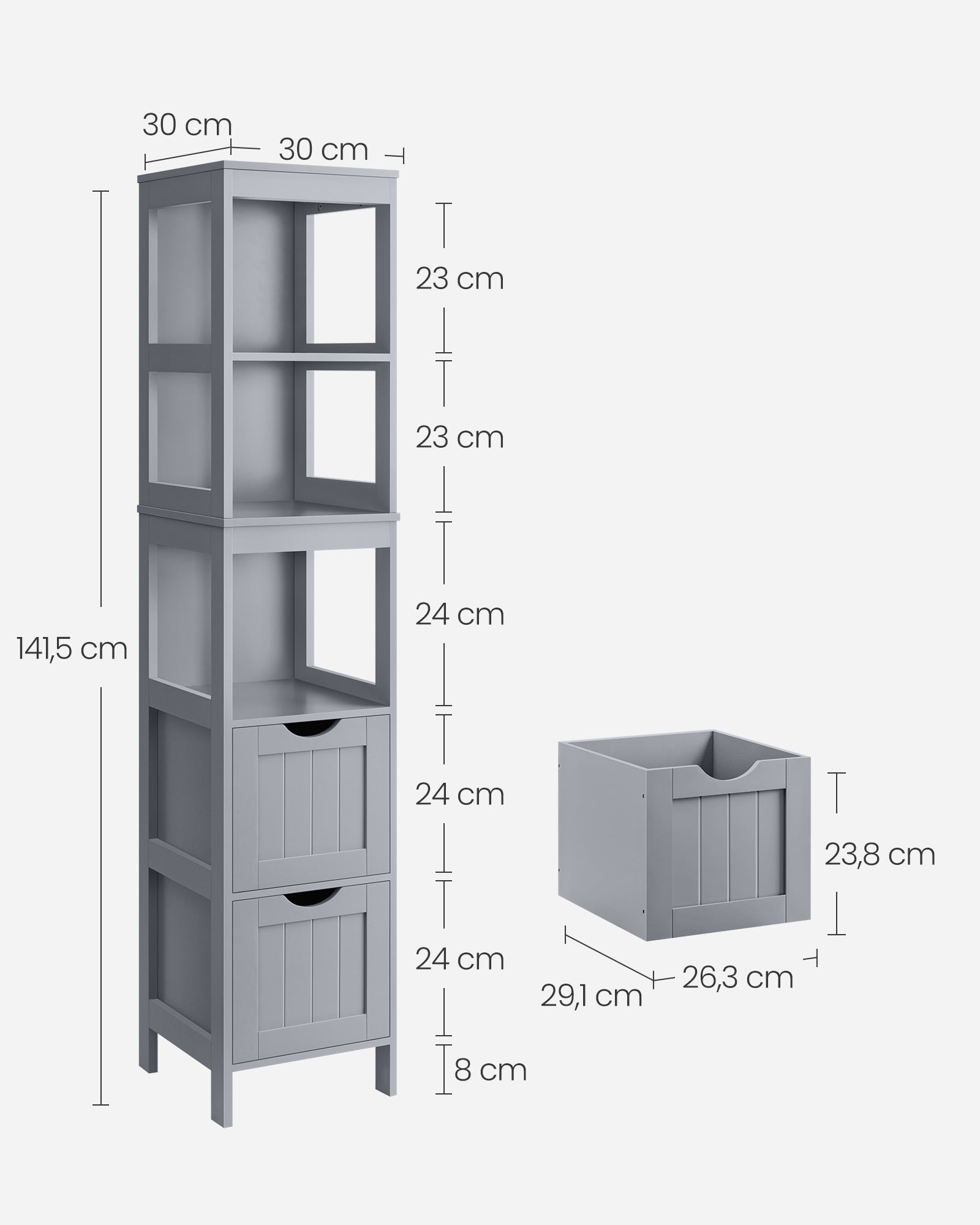 Bathroom cabinet - high - narrow standing - pigeon gray