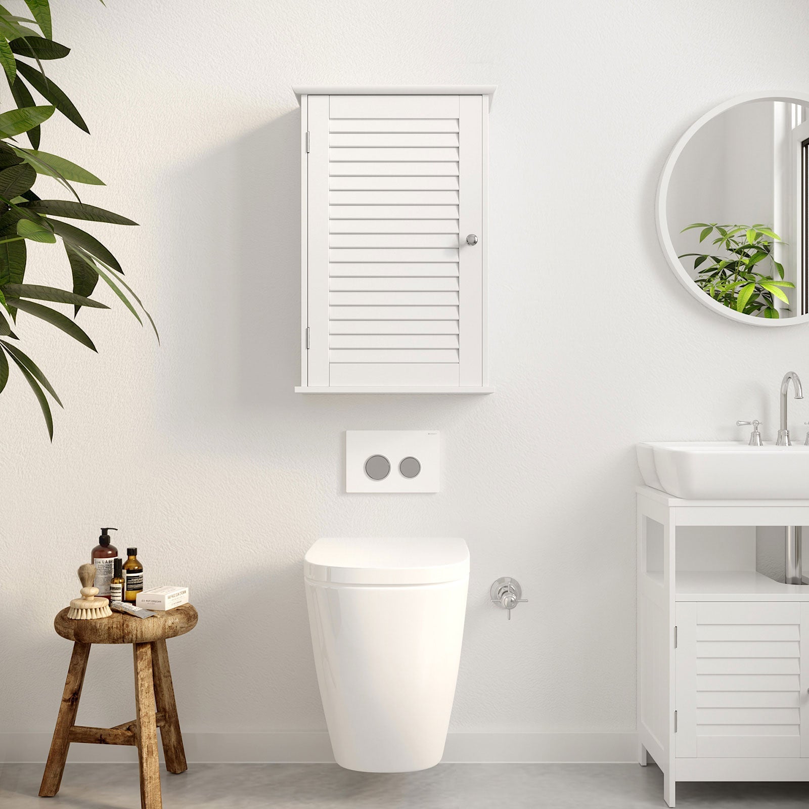 Bathroom cabinet - Wall cabinet with door - 40 x 16 x 60 cm - Wood - White