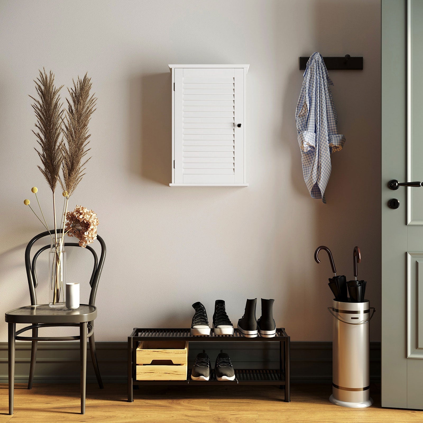 Bathroom cabinet - Wall cabinet with door - 40 x 16 x 60 cm - Wood - White