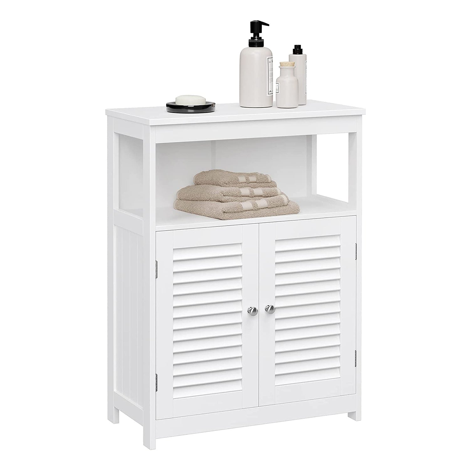 Bathroom cabinet - With open compartment - Adjustable shelves - White