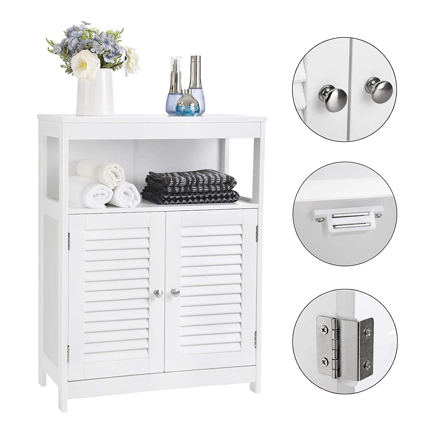 Bathroom cabinet - With open compartment - Adjustable shelves - White