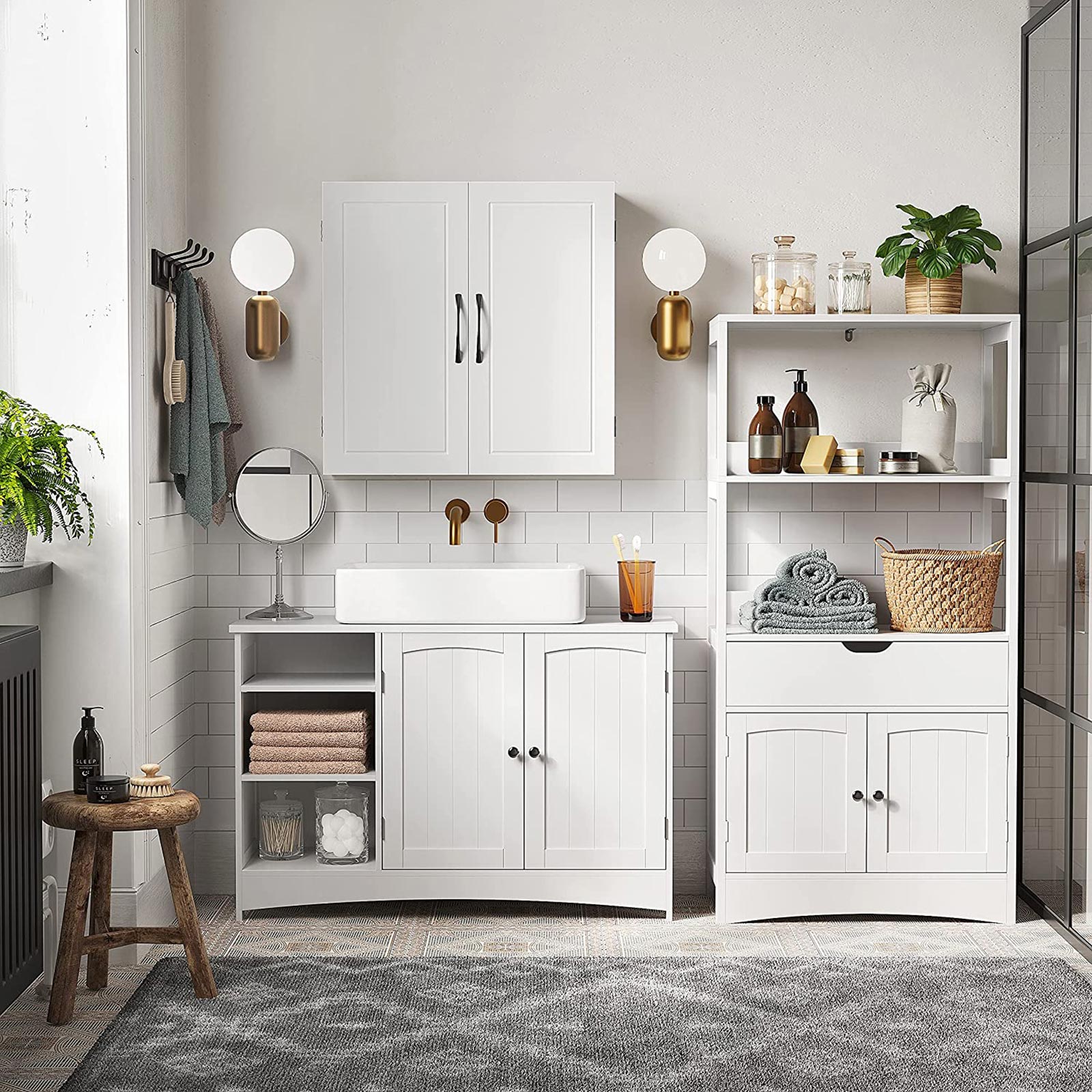 Washbasin furniture - Extra long base cabinet - Bathroom furniture - White