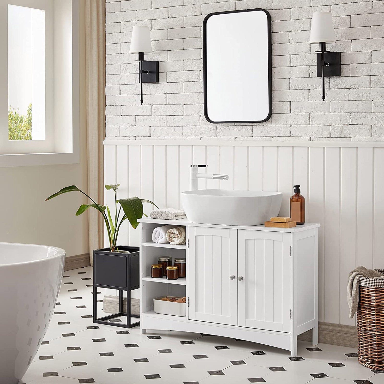 Washbasin furniture - Extra long base cabinet - Bathroom furniture - White