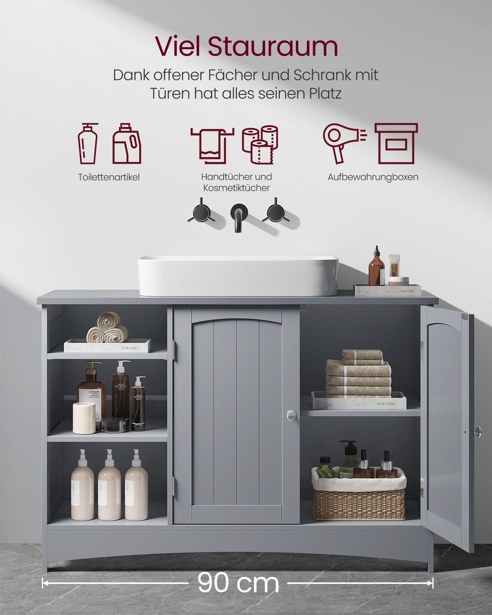 Washbasin cabinet - Extra long - 2 doors