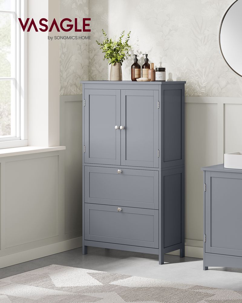 Bathroom cabinet - Living room cabinet - Doors - 2 drawers - From wood - Gray