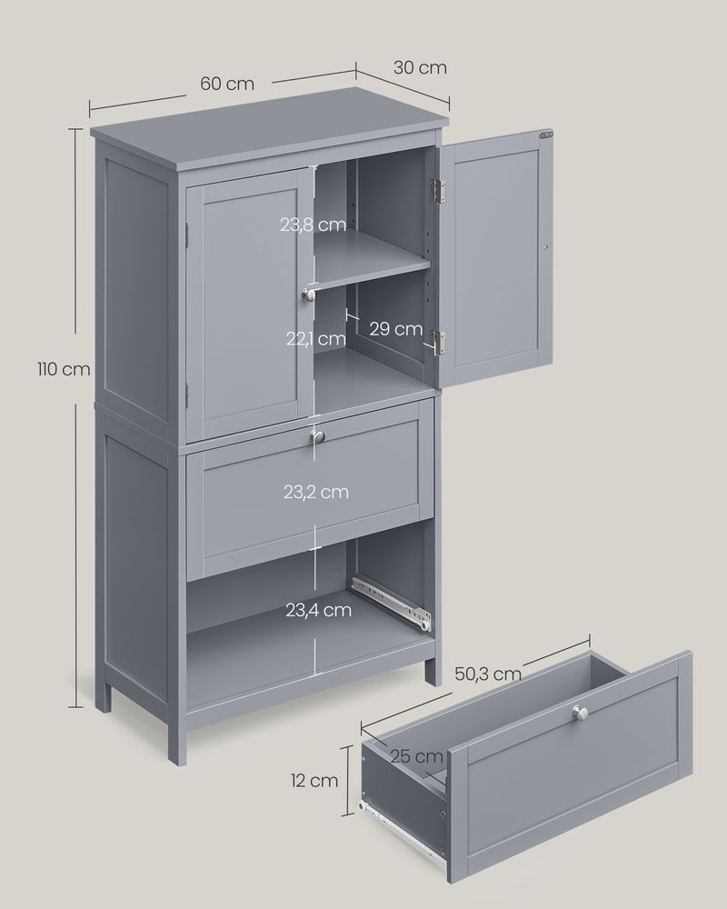 Bathroom cabinet - Living room cabinet - Doors - 2 drawers - From wood - Gray