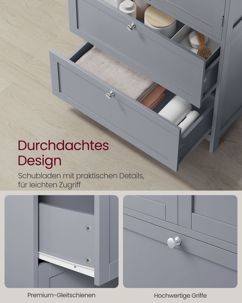 Bathroom cabinet - Living room cabinet - Doors - 2 drawers - From wood - Gray