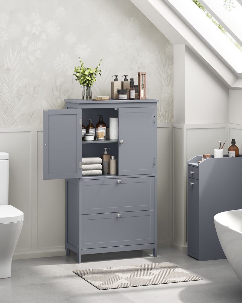 Bathroom cabinet - Living room cabinet - Doors - 2 drawers - From wood - Gray