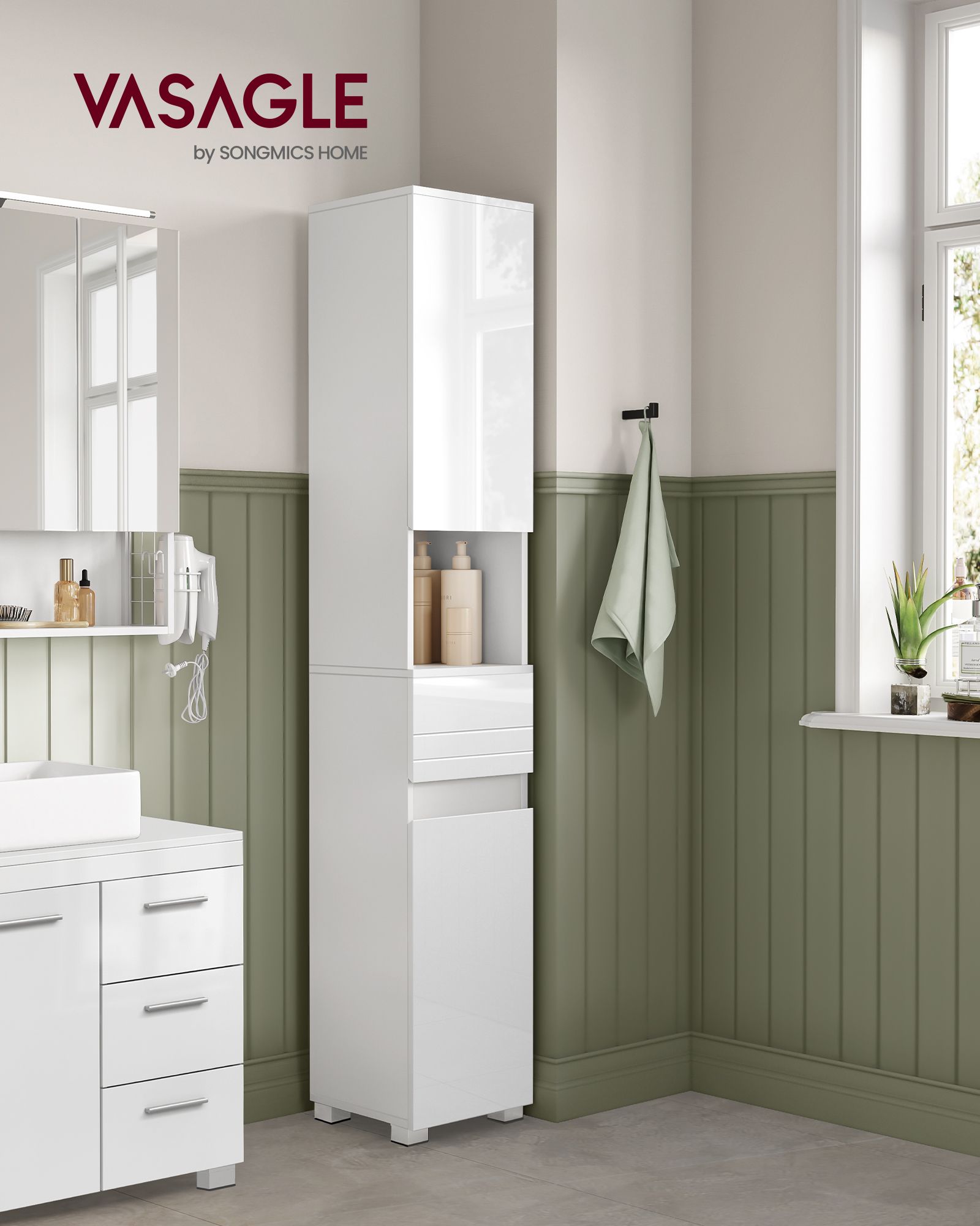 Bathroom furniture - 30 x 30 x 170 cm - adjustable shelves