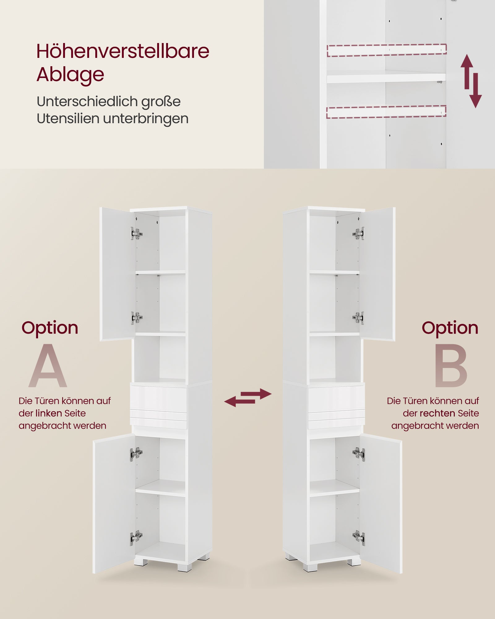 Bathroom furniture - 30 x 30 x 170 cm - adjustable shelves