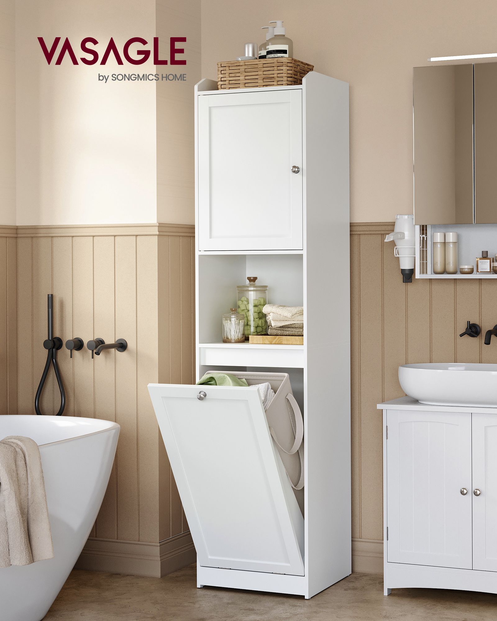 Bathroom cabinet - with laundry basket - 40 × 40 × 170 cm