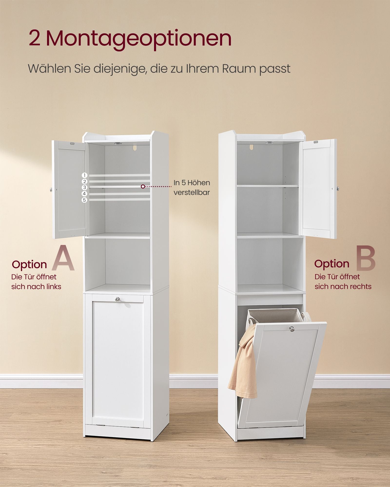 Bathroom cabinet - with laundry basket - 40 × 40 × 170 cm