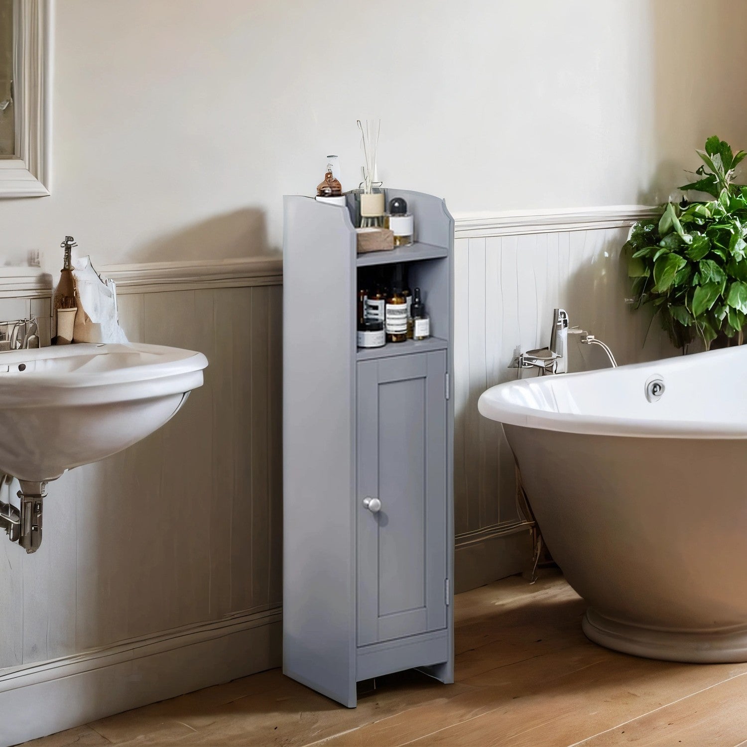 Bathroom cabinet - narrow standing cupboard, ideal for small bathrooms