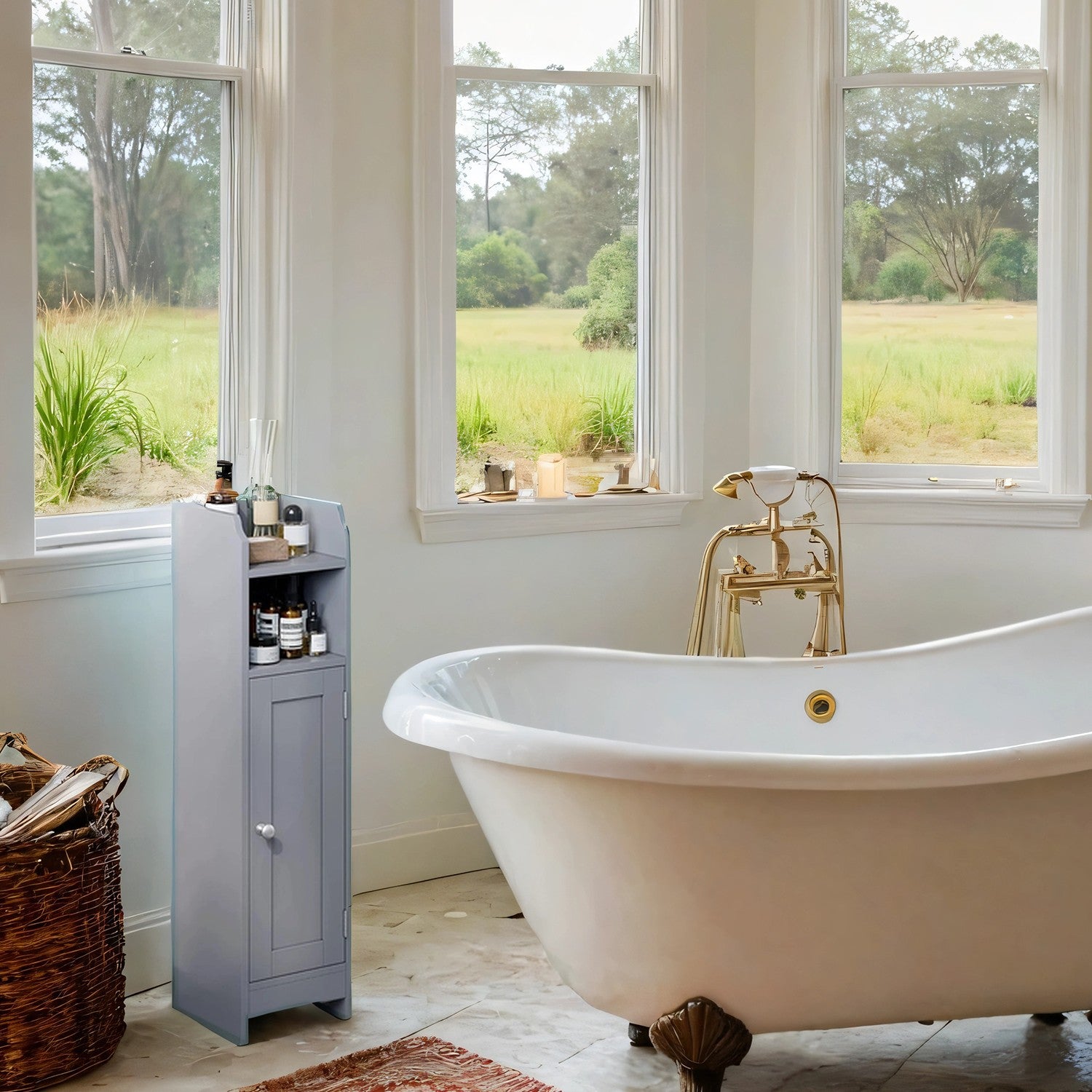 Bathroom cabinet - narrow standing cupboard, ideal for small bathrooms