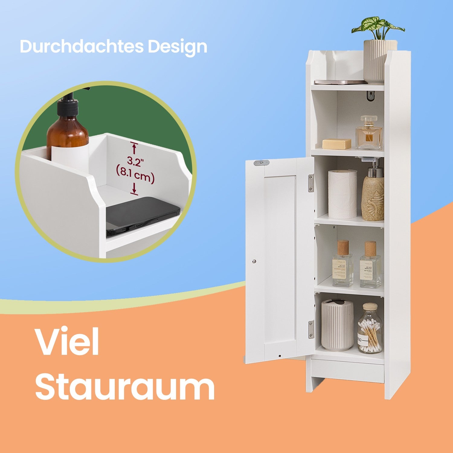 Bathroom cabinet - narrow standing cupboard, ideal for small bathrooms