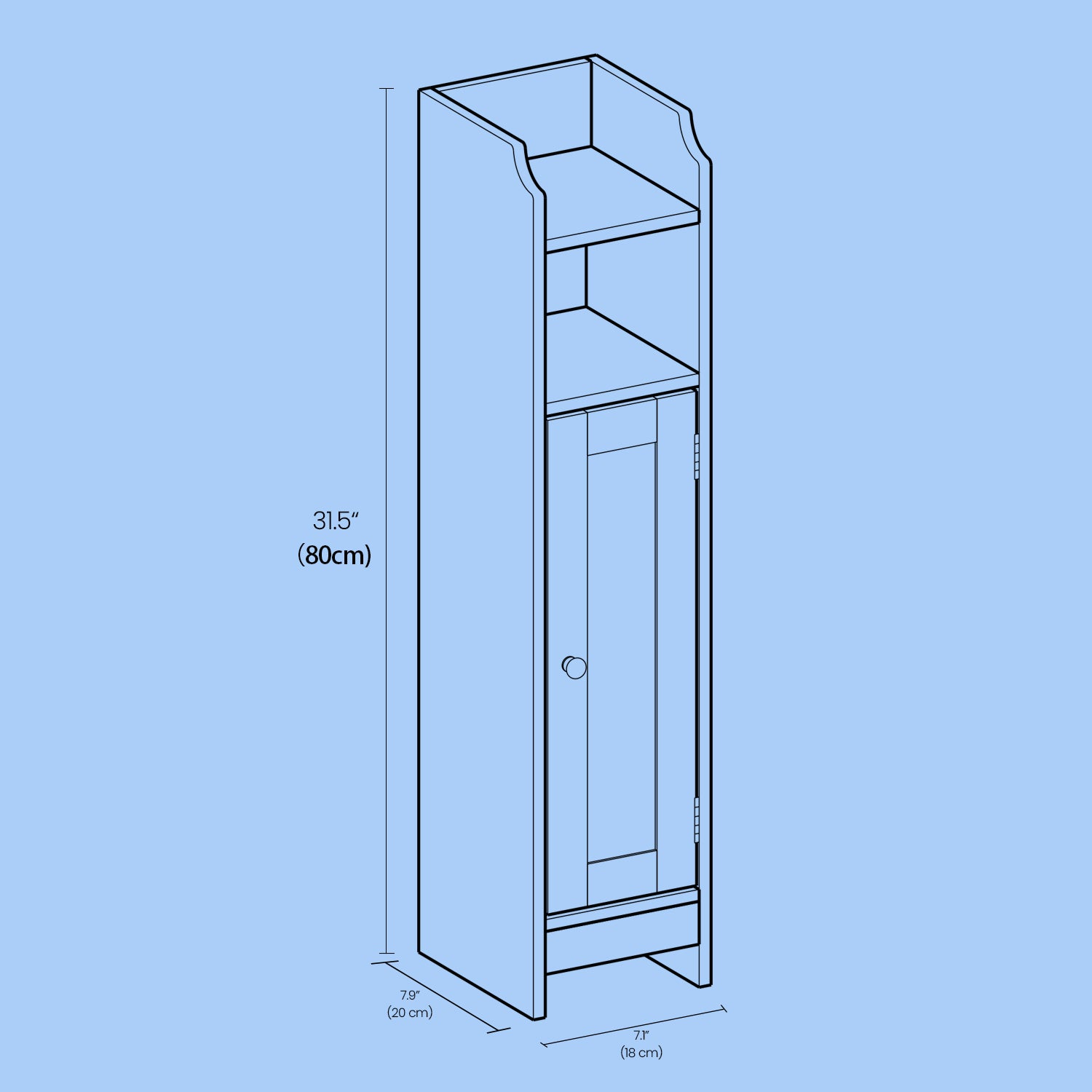 Bathroom cabinet - narrow standing cupboard, ideal for small bathrooms