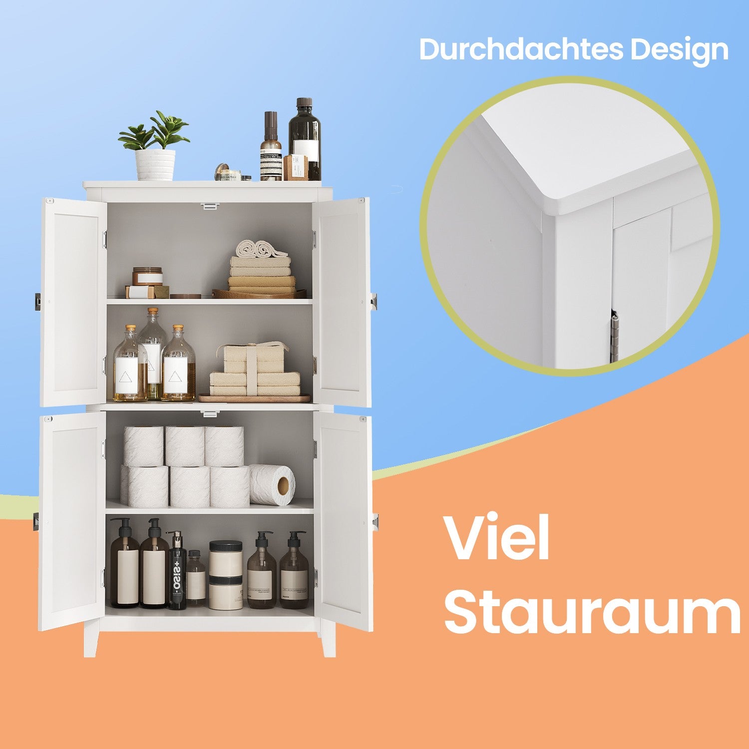 Bathroom cabinet - High cupboard with 4 doors, also suitable as a kitchen cupboard