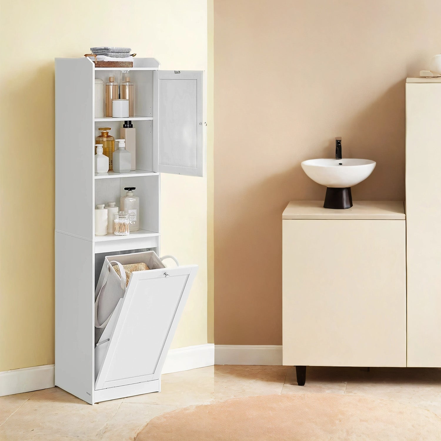 Bathroom cabinet - with laundry basket - 40 x 40 x 170 cm