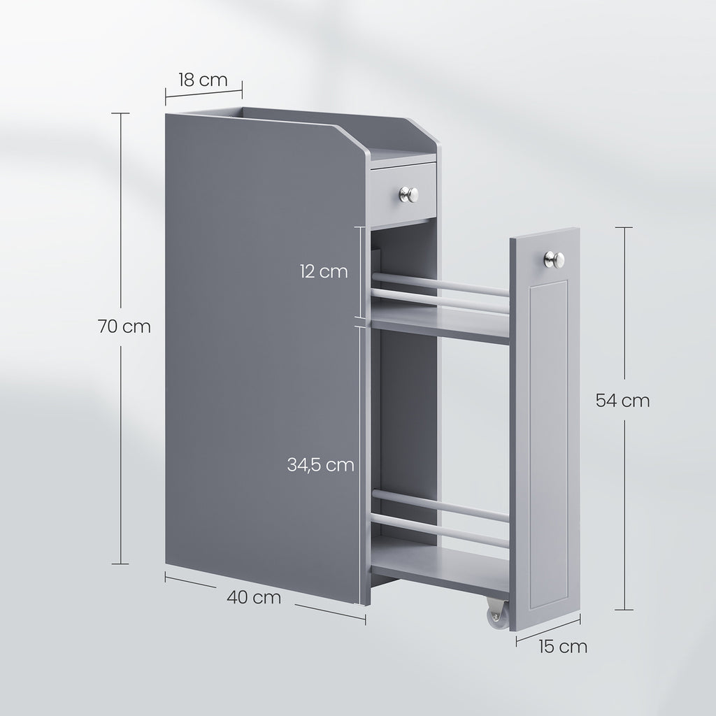 Bathroom cabinet - narrow cupboard for toilet paper, compact design
