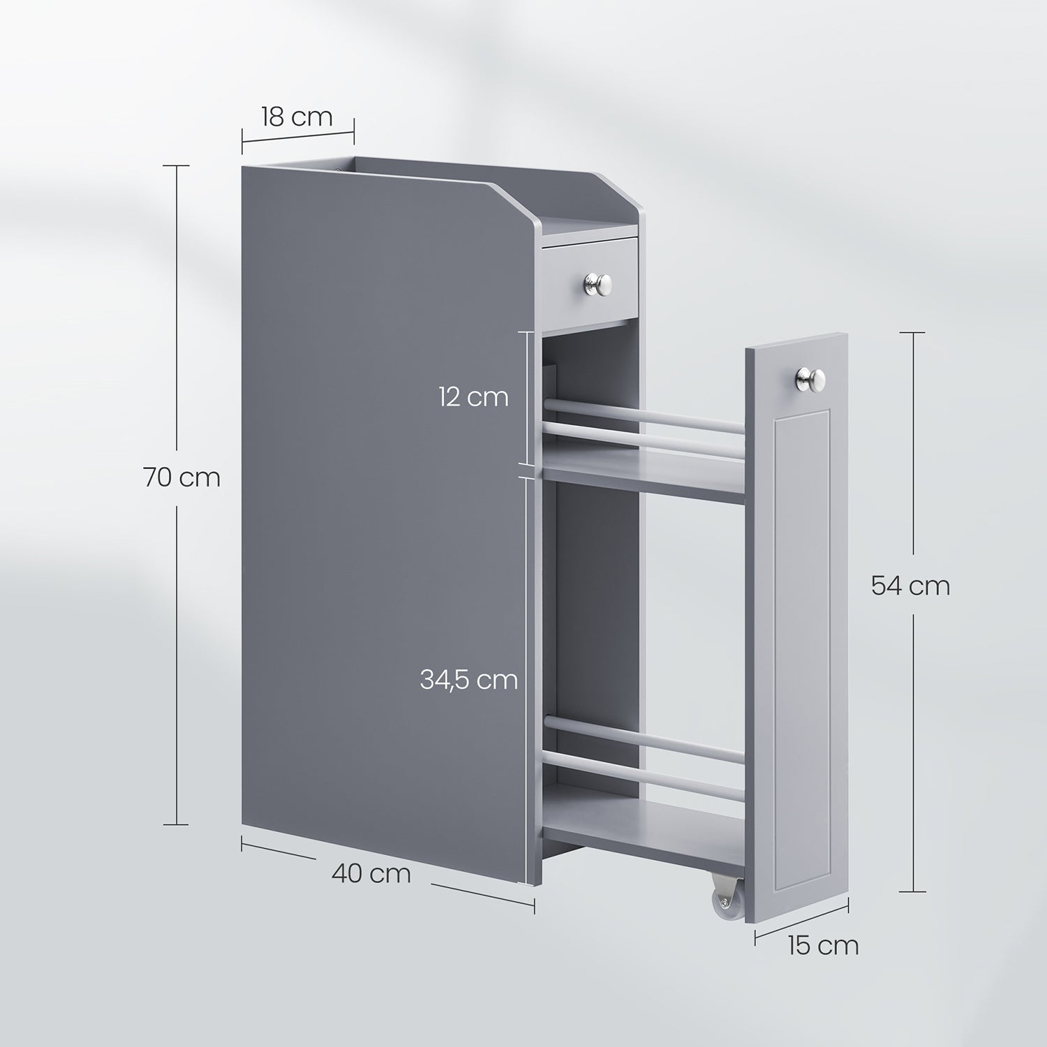 Bathroom cabinet - narrow cupboard for toilet paper, compact design